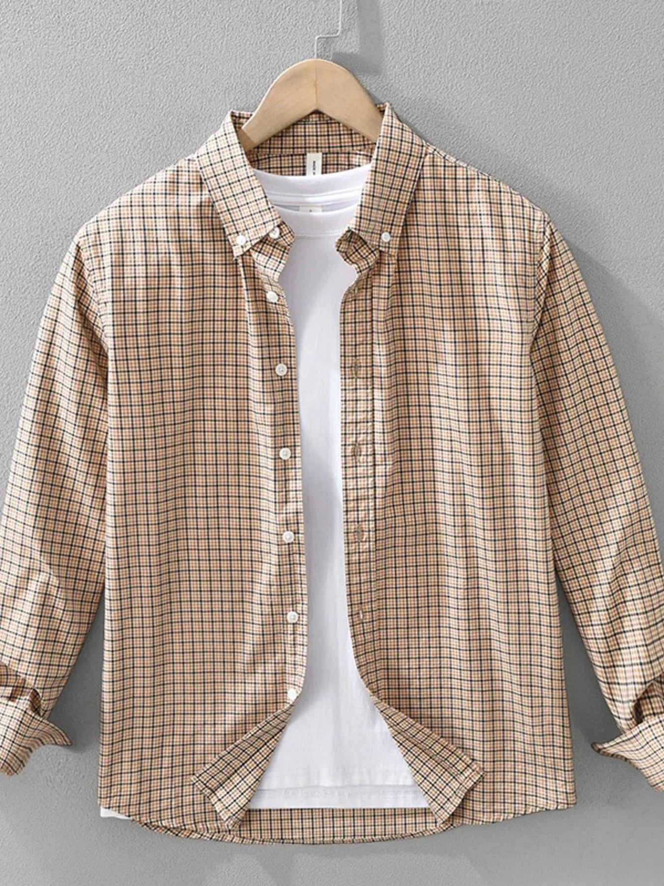 Men's Plus Size Plaid Button Up Short Sleeve Shirt Dark Khaki / M