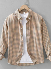 Men's Plus Size Plaid Button Up Short Sleeve Shirt Dark Khaki / M