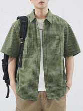 Men's Plus Size Plaid Button Up Short Sleeve Shirt Green / M