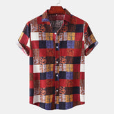 Men's Plus Size Plaid Button Up Short Sleeve Shirt Red / M
