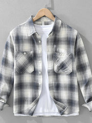 Men's Plus Size Plaid Flannel Shirt with Chest Pockets Blue / M