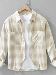 Men's Plus Size Plaid Flannel Shirt with Chest Pockets Khaki Color / M