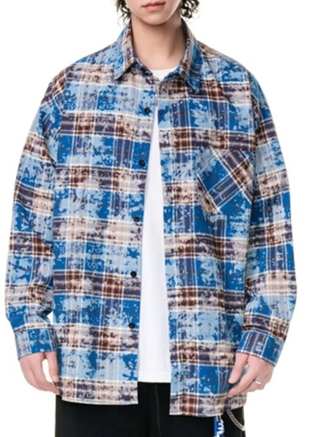 Men's Plus Size Plaid Long Sleeve Shirt Blue / M