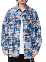 Men's Plus Size Plaid Long Sleeve Shirt Blue / M