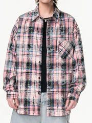 Men's Plus Size Plaid Long Sleeve Shirt Pink / M