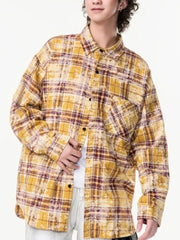 Men's Plus Size Plaid Long Sleeve Shirt Yellow / M