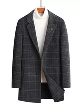 Men's Plus Size Plaid Wool Blend Overcoat Dark Gray / M