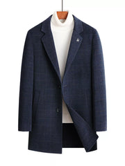 Men's Plus Size Plaid Wool Blend Overcoat Navy / M