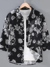 Men's Plus Size Printed Button Up Long Sleeve Shirt Black / M