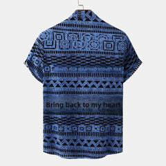 Men's Plus Size Printed Button Up Short Sleeve Shirt