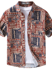 Men's Plus Size Printed Button Up Short Sleeve Shirt