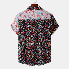 Men's Plus Size Printed Button Up Short Sleeve Shirt