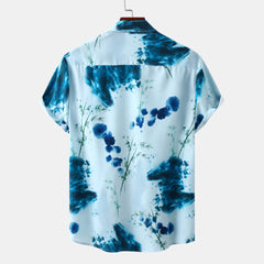 Men's Plus Size Printed Button Up Short Sleeve Shirt