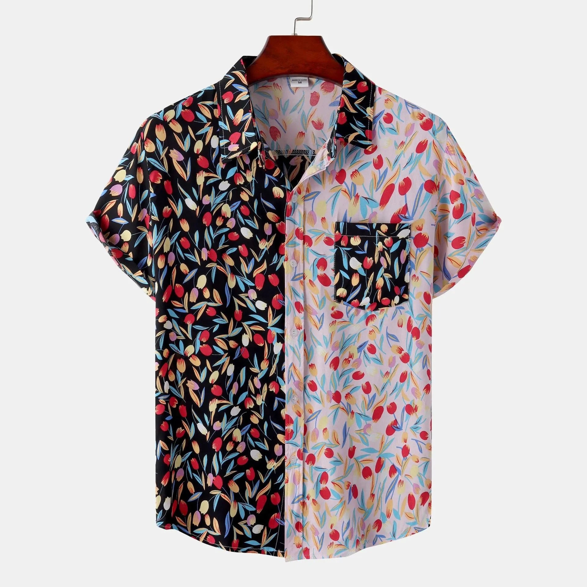 Men's Plus Size Printed Button Up Short Sleeve Shirt Black / M