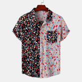 Men's Plus Size Printed Button Up Short Sleeve Shirt Black / M