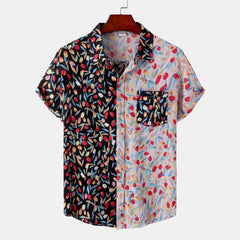 Men's Plus Size Printed Button Up Short Sleeve Shirt Black / M