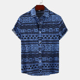 Men's Plus Size Printed Button Up Short Sleeve Shirt Blue / M