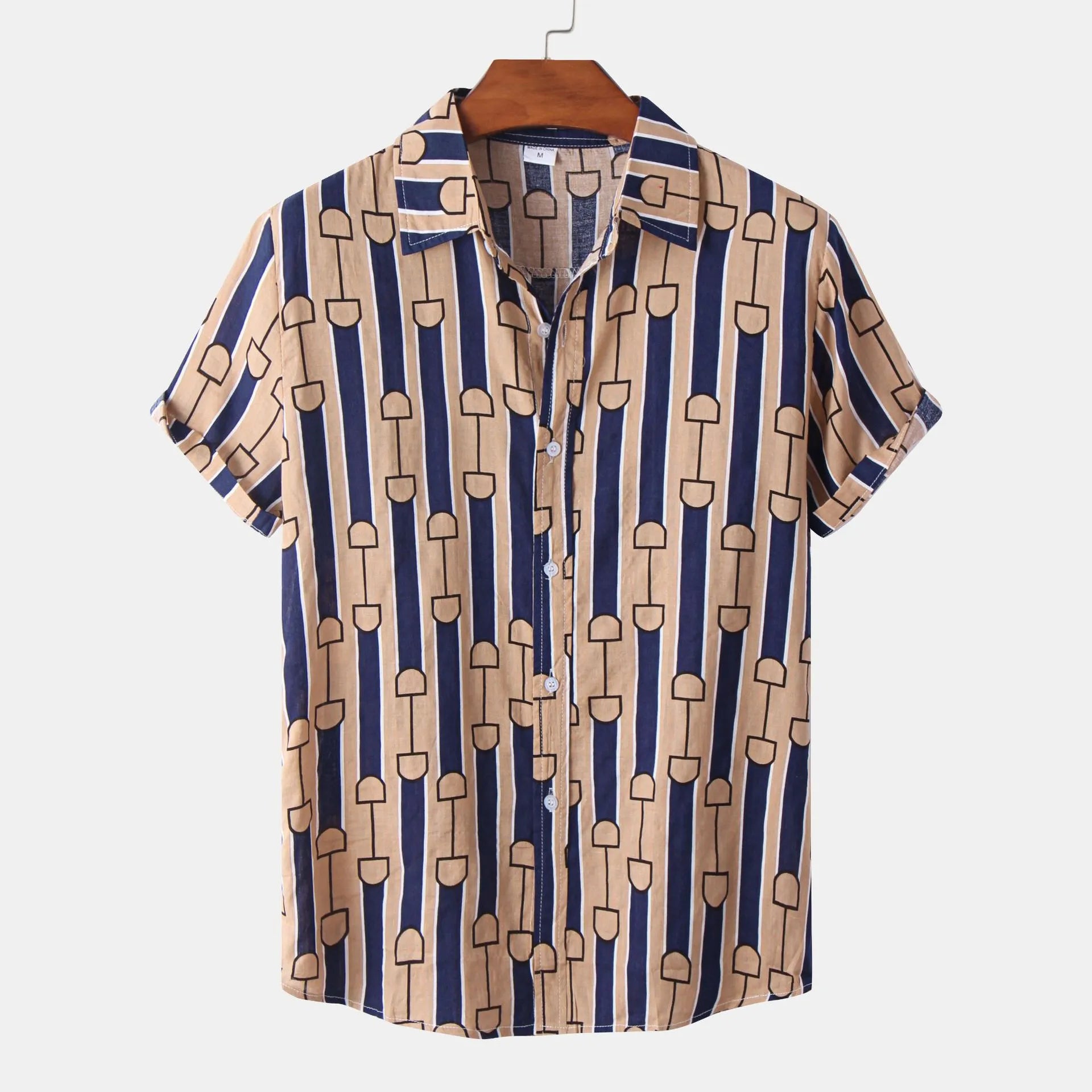 Men's Plus Size Printed Button Up Short Sleeve Shirt Brown / M