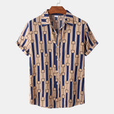 Men's Plus Size Printed Button Up Short Sleeve Shirt Brown / M