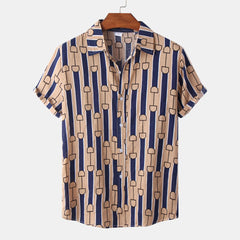 Men's Plus Size Printed Button Up Short Sleeve Shirt Brown / M