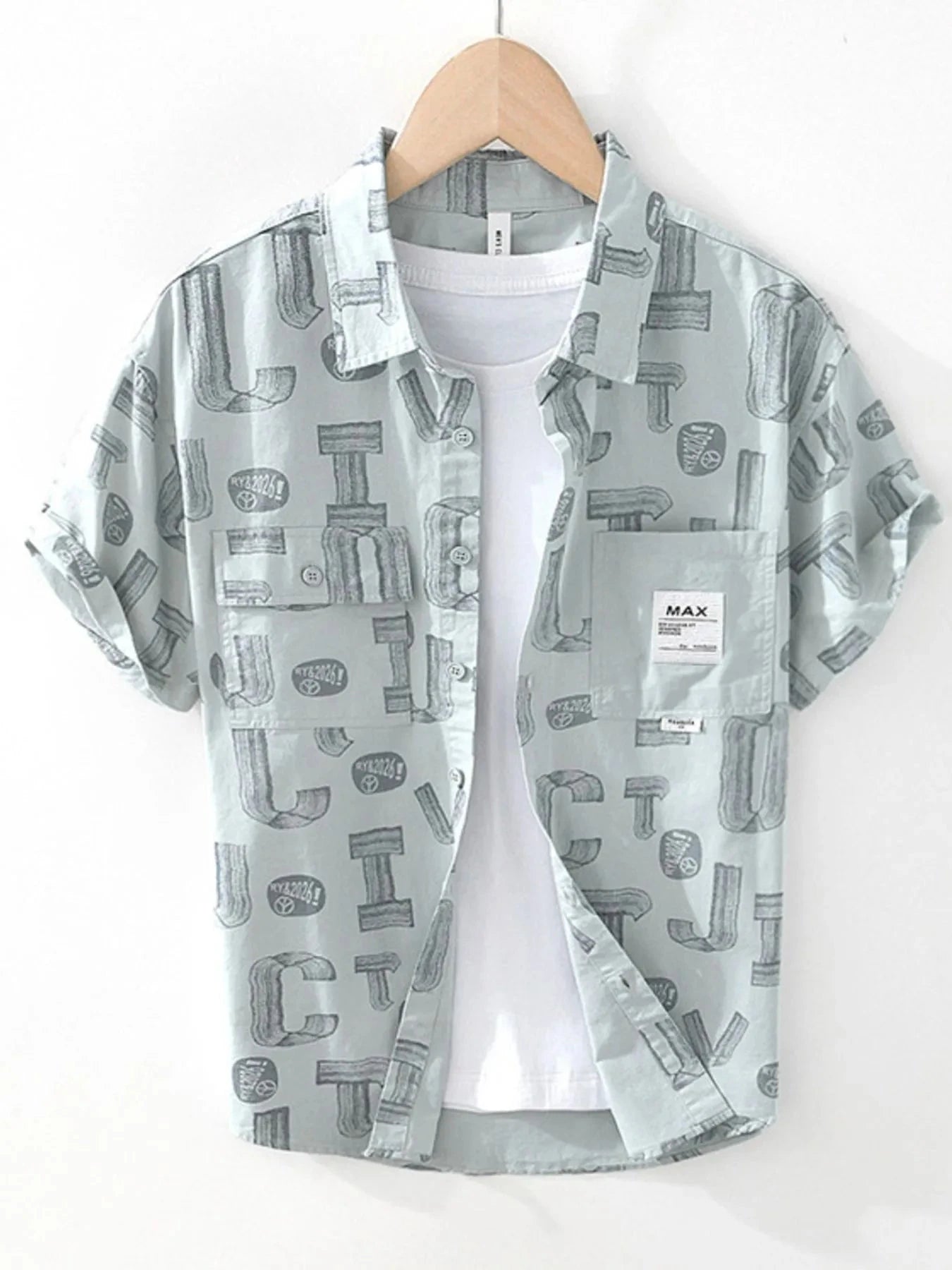 Men's Plus Size Printed Button Up Short Sleeve Shirt Green / M