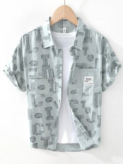 Men's Plus Size Printed Button Up Short Sleeve Shirt Green / M