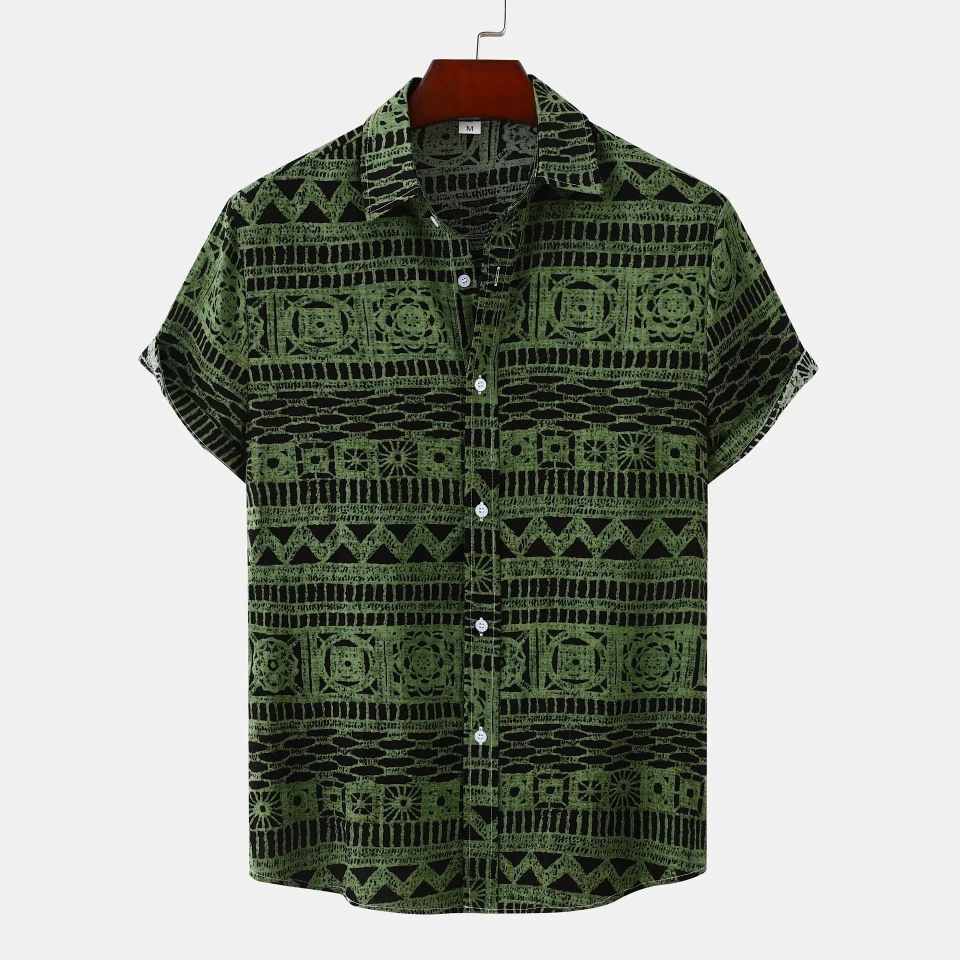Men's Plus Size Printed Button Up Short Sleeve Shirt Green / M