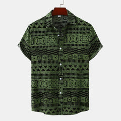 Men's Plus Size Printed Button Up Short Sleeve Shirt Green / M