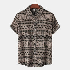 Men's Plus Size Printed Button Up Short Sleeve Shirt Khaki / M