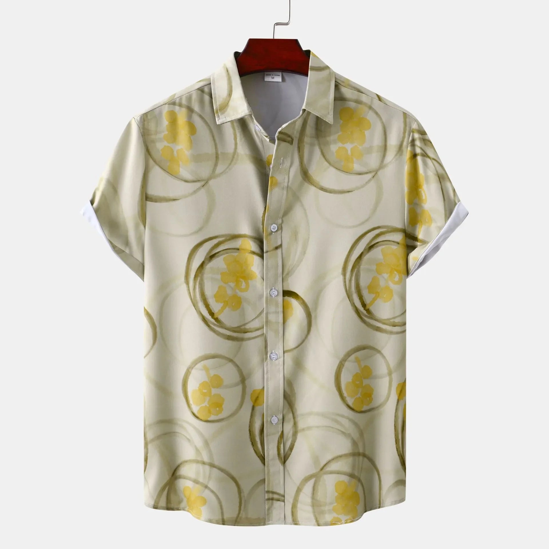 Men's Plus Size Printed Button Up Short Sleeve Shirt Khaki / M