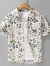 Men's Plus Size Printed Button Up Short Sleeve Shirt Leaf Color / M