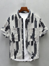 Men's Plus Size Printed Button Up Short Sleeve Shirt Off-white / M
