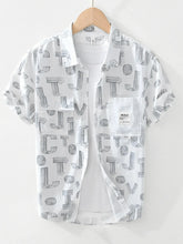 Men's Plus Size Printed Button Up Short Sleeve Shirt White / M