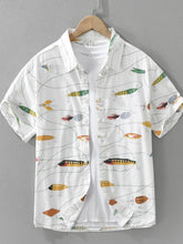 Men's Plus Size Printed Button Up Short Sleeve Shirt White / M
