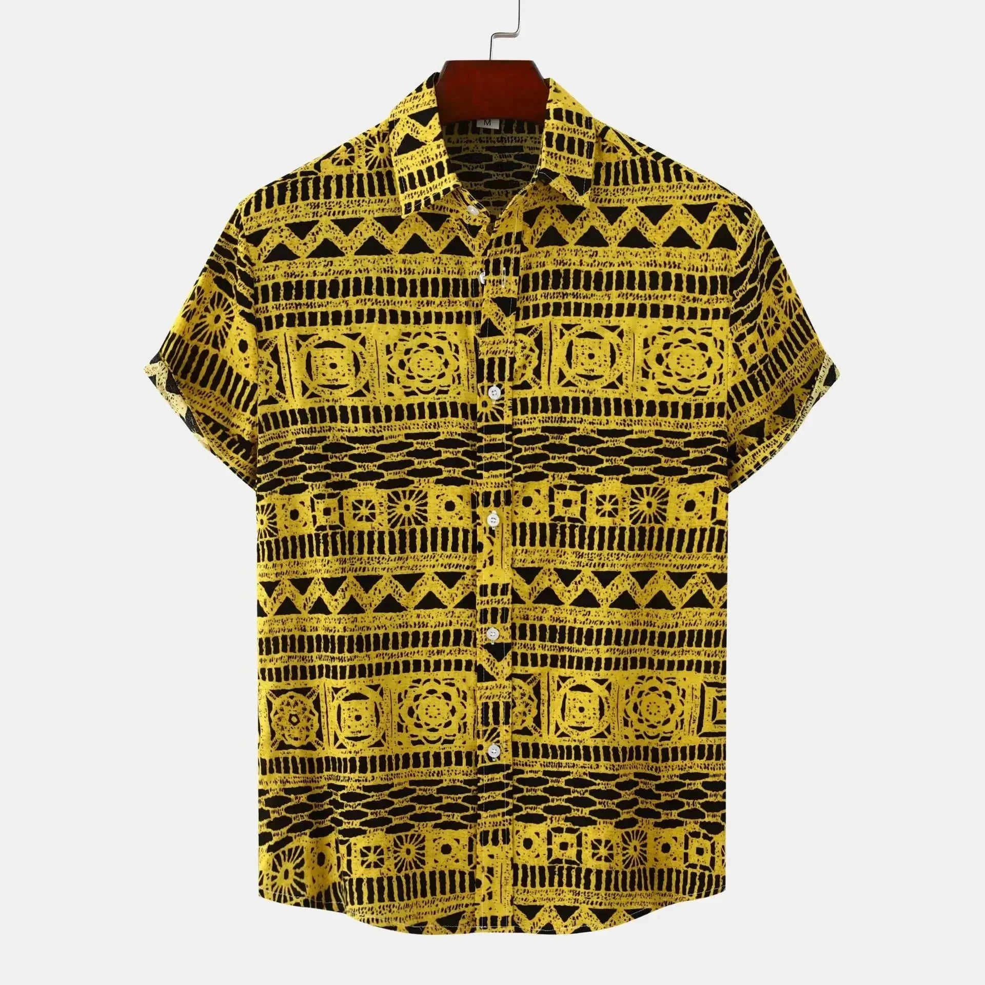 Men's Plus Size Printed Button Up Short Sleeve Shirt Yellow / M