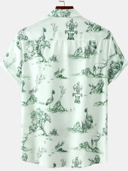 Men's Plus Size Printed Short Sleeve Button-Up Shirt