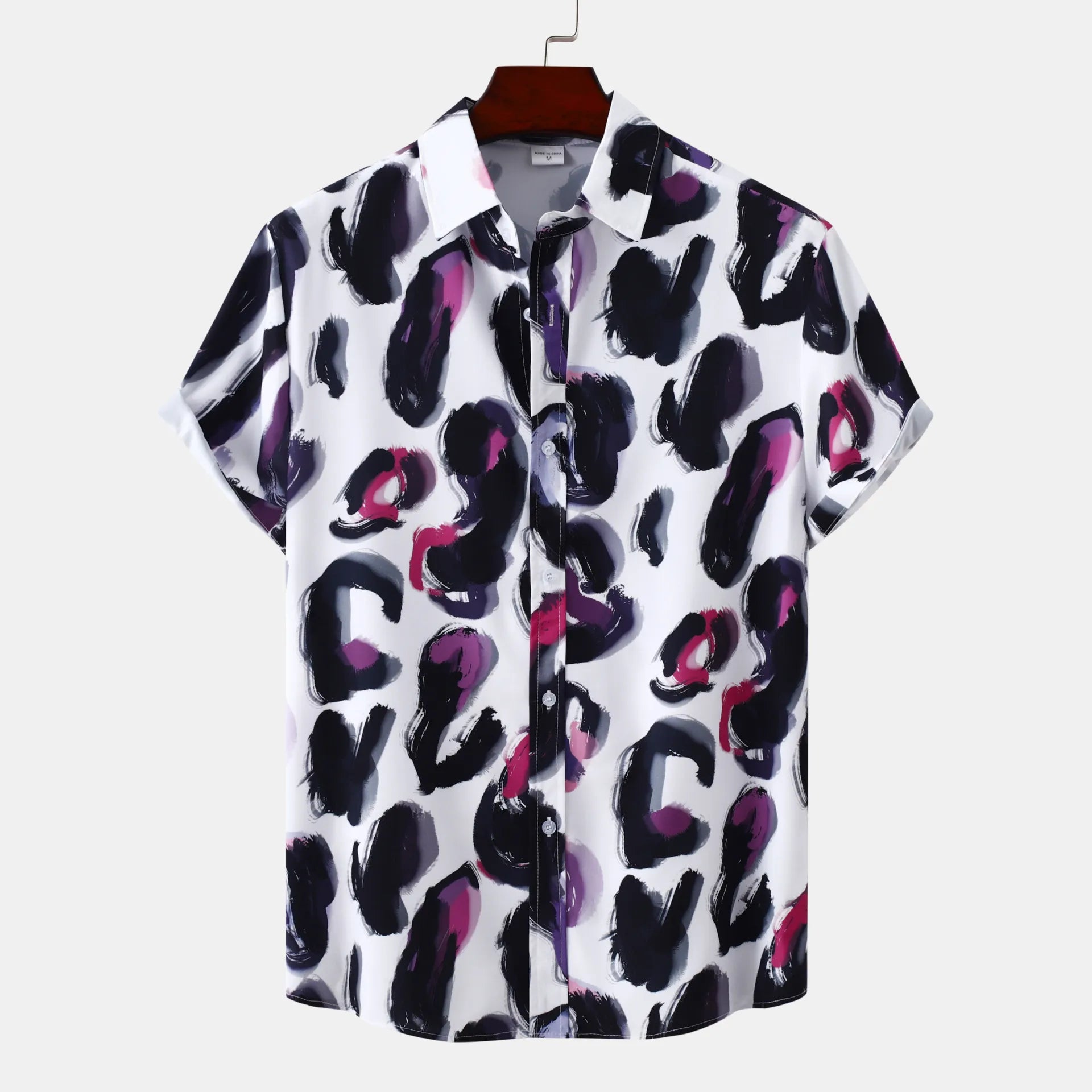 Men's Plus Size Printed Short Sleeve Button-Up Shirt Black / M
