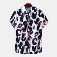 Men's Plus Size Printed Short Sleeve Button-Up Shirt Black / M