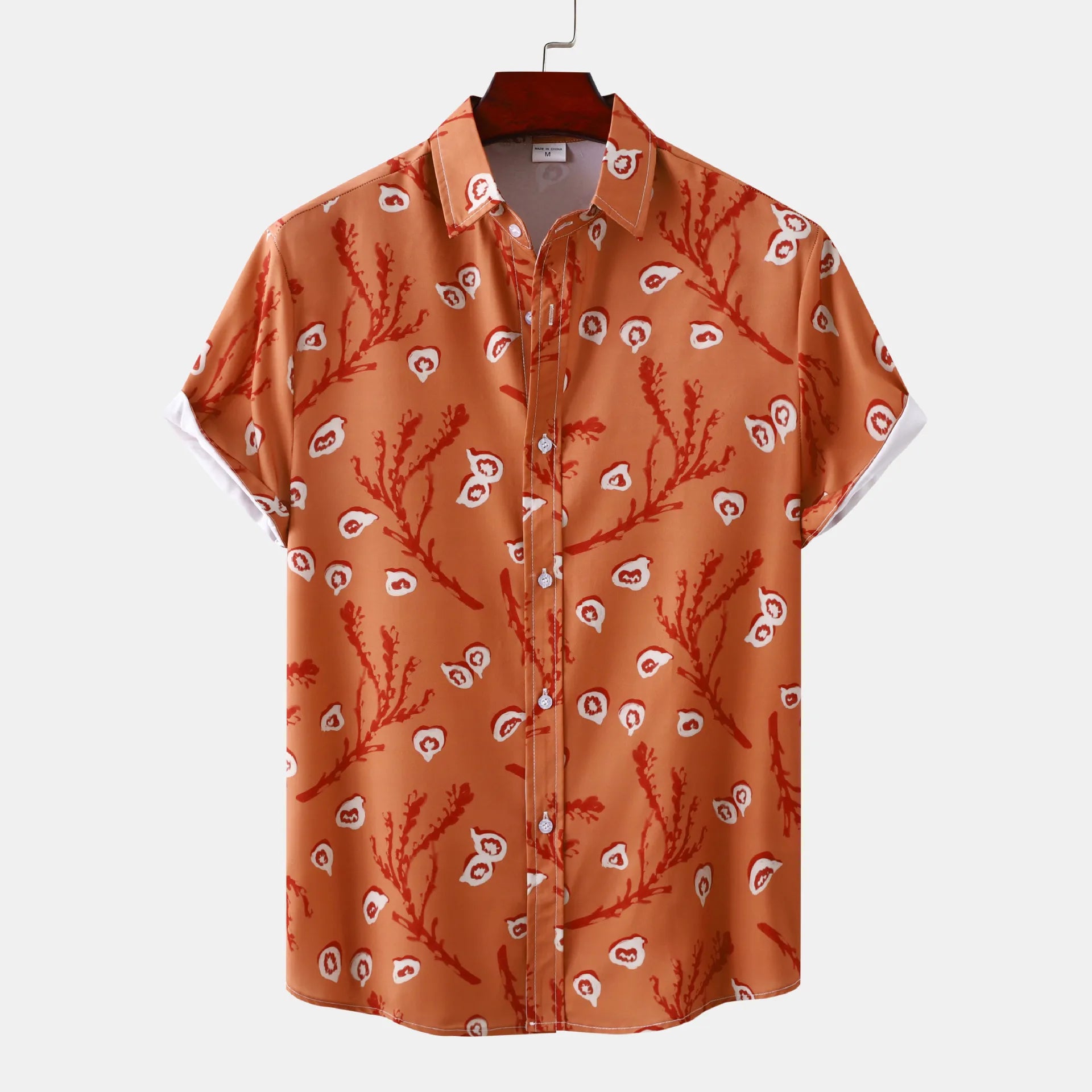 Men's Plus Size Printed Short Sleeve Button-Up Shirt Orange / M