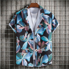 Men's Plus Size Printed Short Sleeve Button-Up Shirt Teal / M