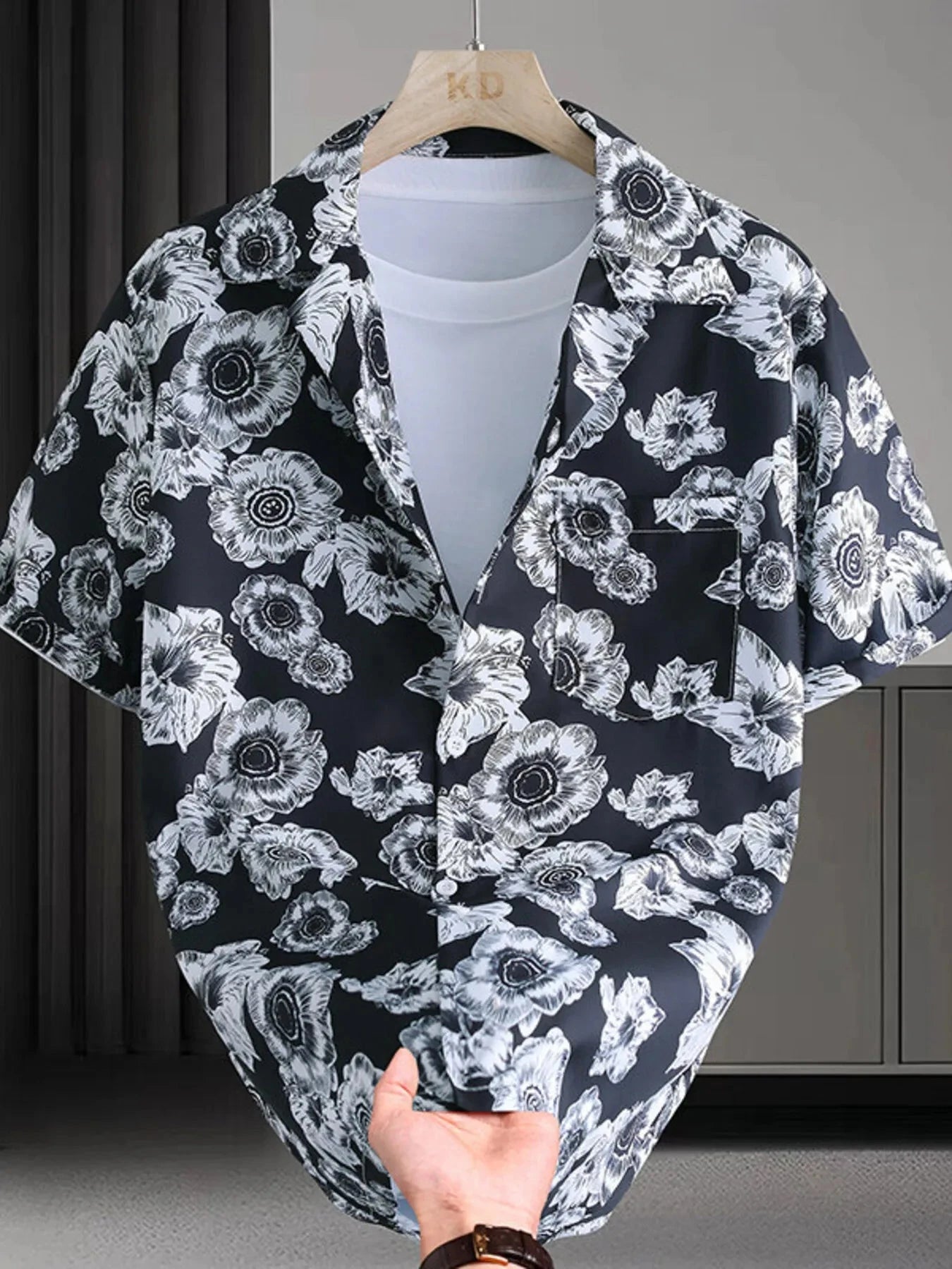 Men's Plus Size Printed Short Sleeve Casual Shirt Black / M