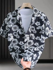Men's Plus Size Printed Short Sleeve Casual Shirt Black / M