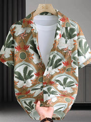 Men's Plus Size Printed Short Sleeve Casual Shirt Camel / M