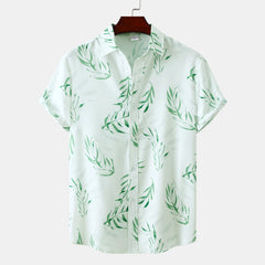 Men's Plus Size Printed Short Sleeve Casual Shirt Gum Leaf / M