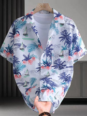Men's Plus Size Printed Short Sleeve Casual Shirt Navy / M