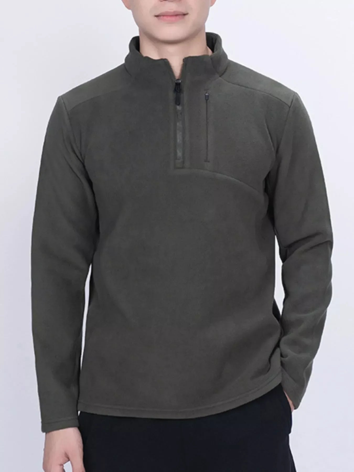 Men's Plus Size Quarter-Zip Fleece Sweatshirt Army Green / M