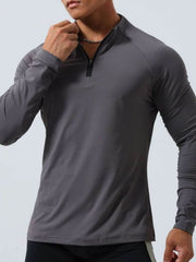 Men's Plus Size Quarter Zip Long Sleeve Top Dark Gray / M