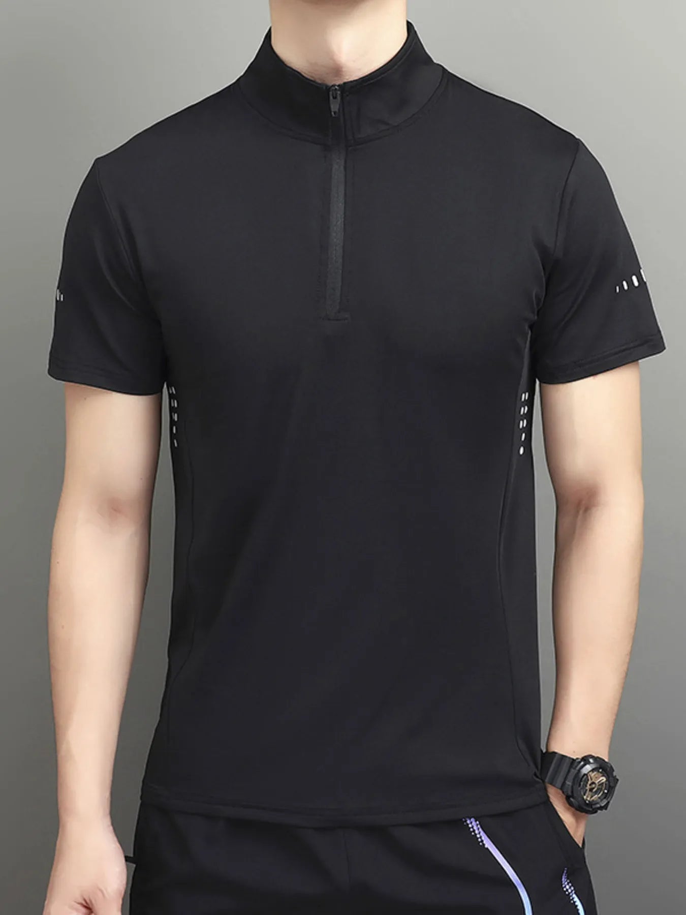 Men's Plus Size Quarter-Zip Short Sleeve Top Black / M