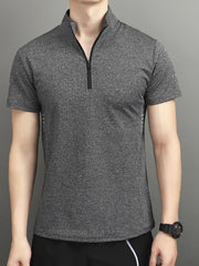 Men's Plus Size Quarter-Zip Short Sleeve Top Grey / M