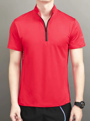 Men's Plus Size Quarter-Zip Short Sleeve Top Red / M